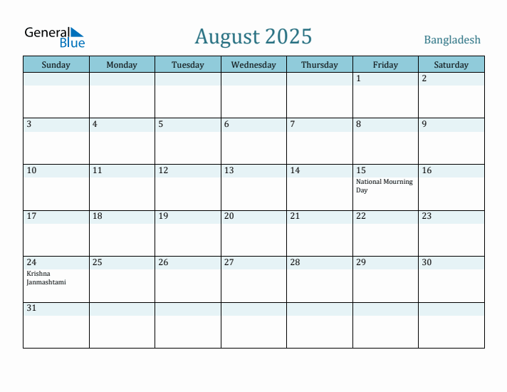 August 2025 Calendar with Holidays