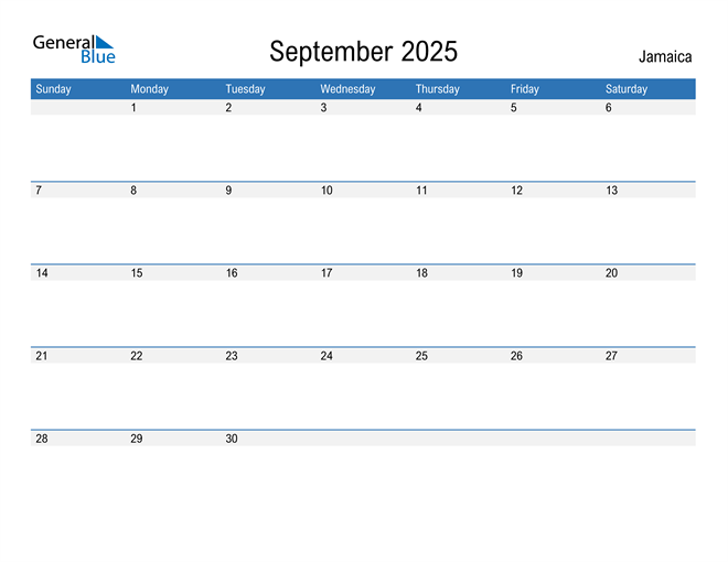 September 2025 Calendar with Jamaica Holidays