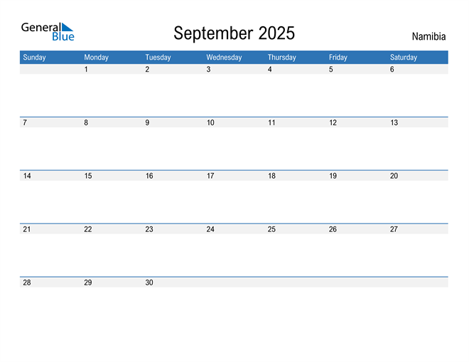 September 2025 Calendar with Namibia Holidays