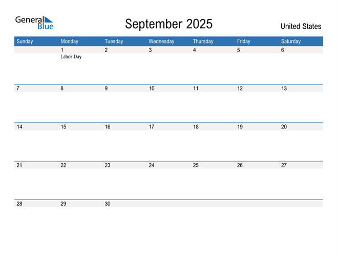 September 2025 Calendar With United States Holidays