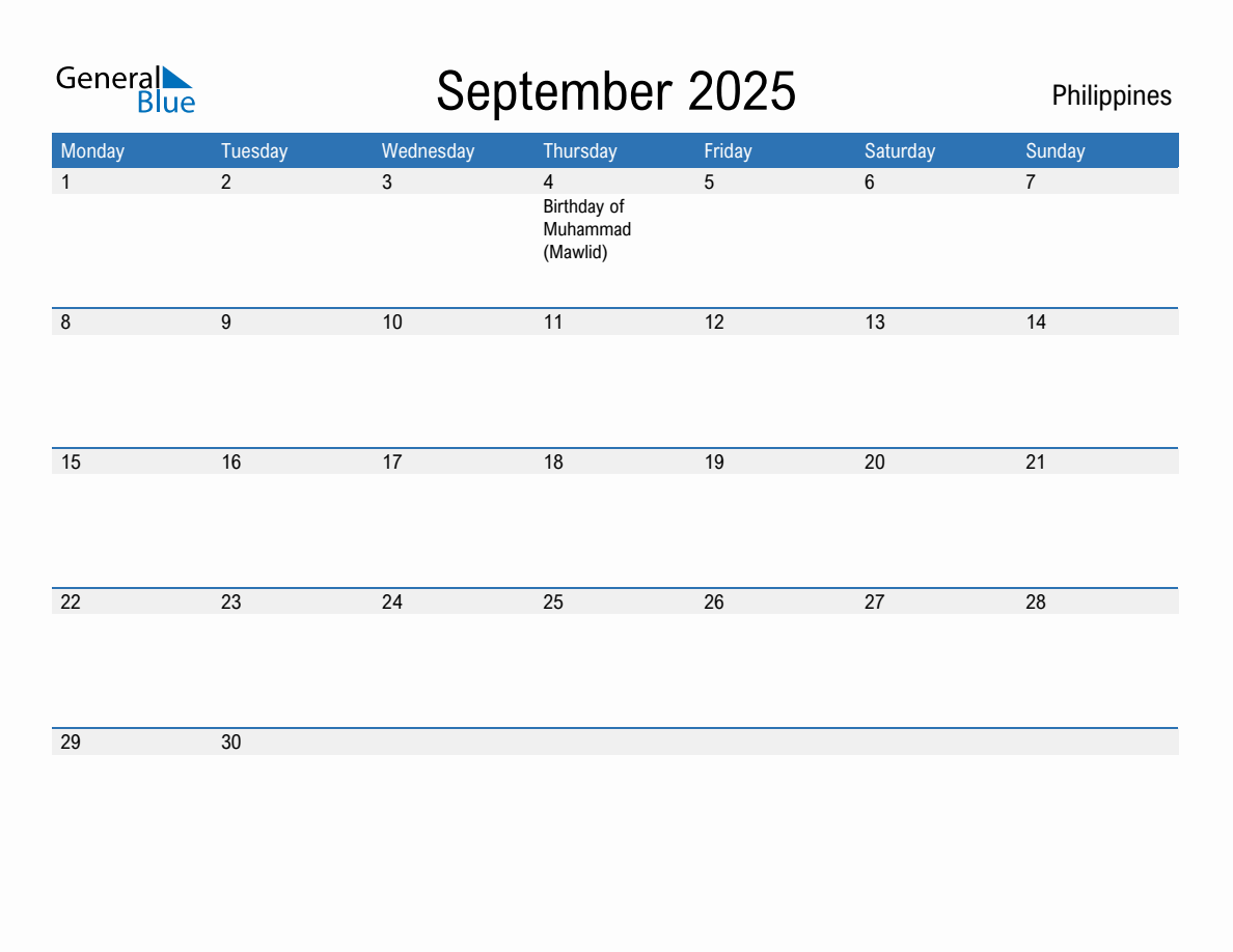 Editable September 2025 Calendar with Philippines Holidays