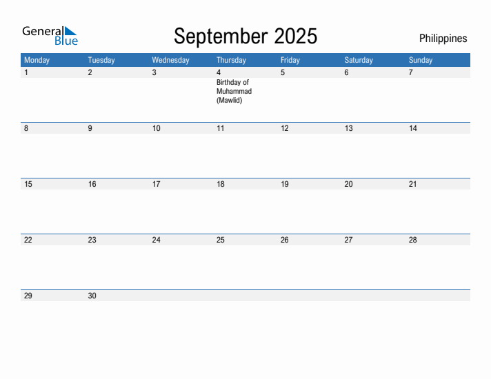 Editable September 2025 Calendar with Philippines Holidays