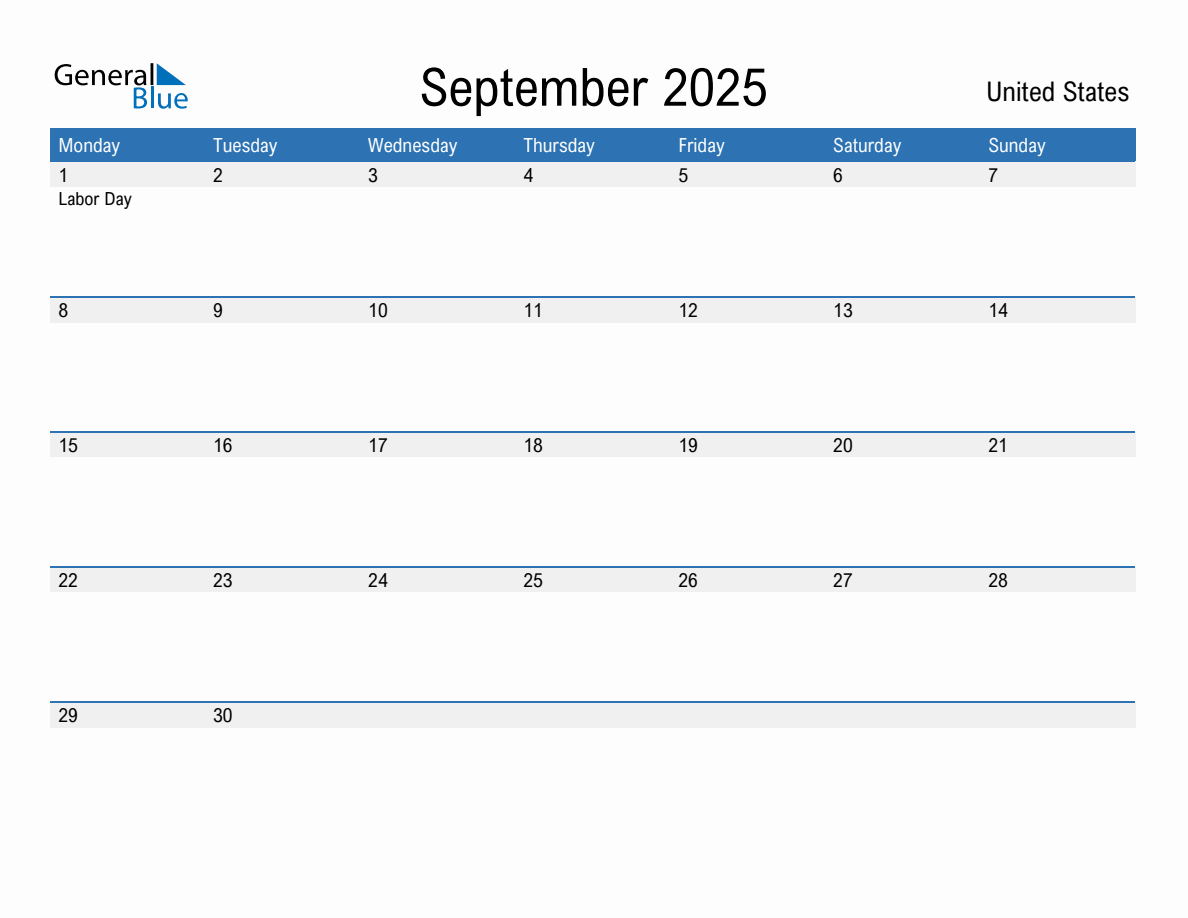 Editable September 2025 Calendar with United States Holidays