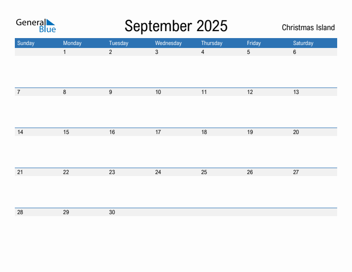 Editable September 2025 Calendar with Christmas Island Holidays