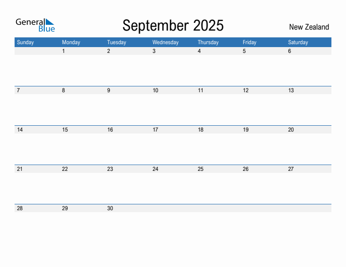 Editable September 2025 Calendar with New Zealand Holidays