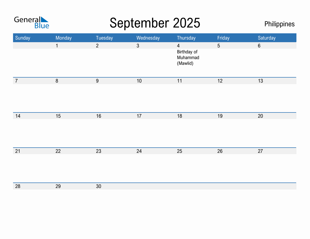 Editable September 2025 Calendar with Philippines Holidays