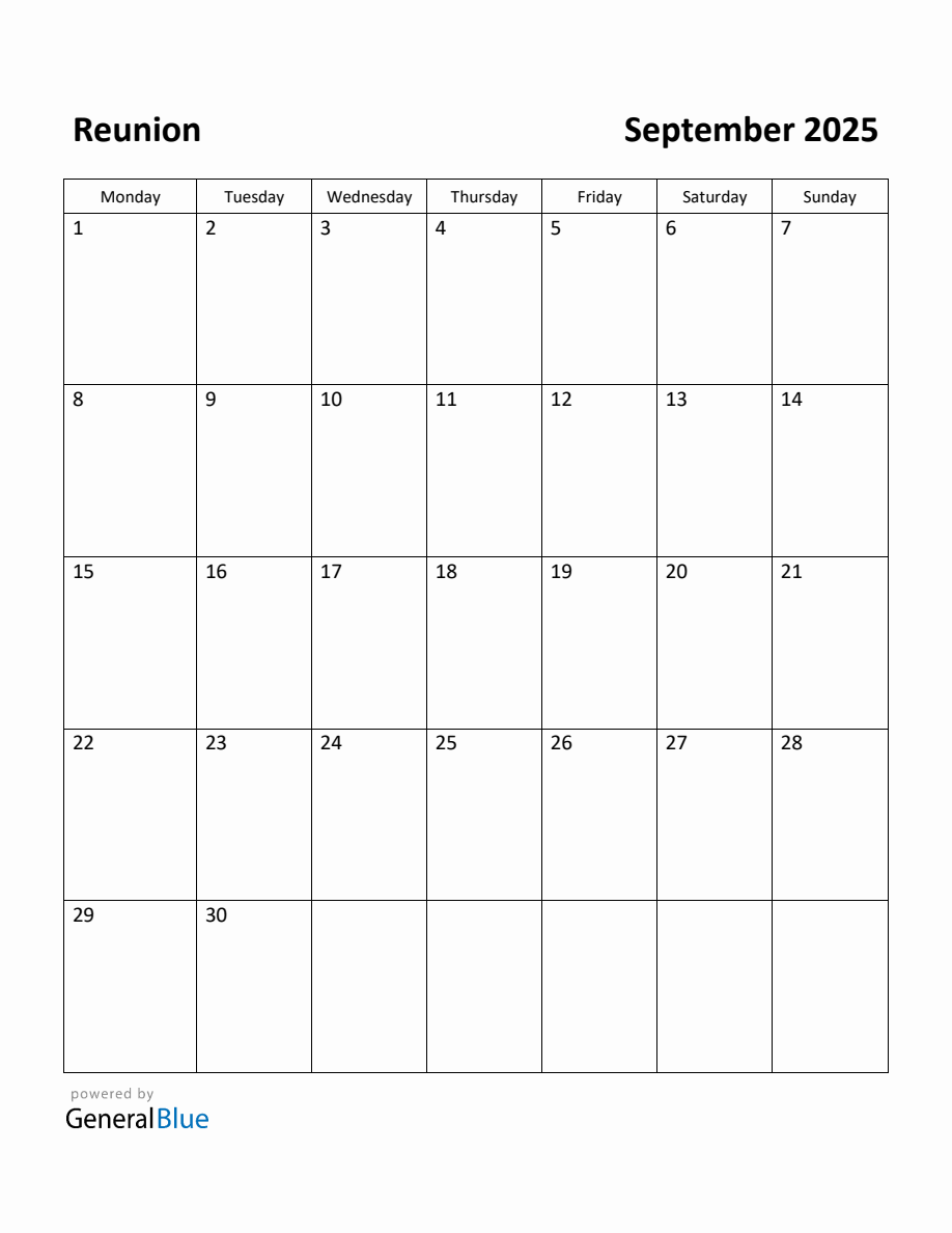 Free Printable September 2025 Calendar for Reunion