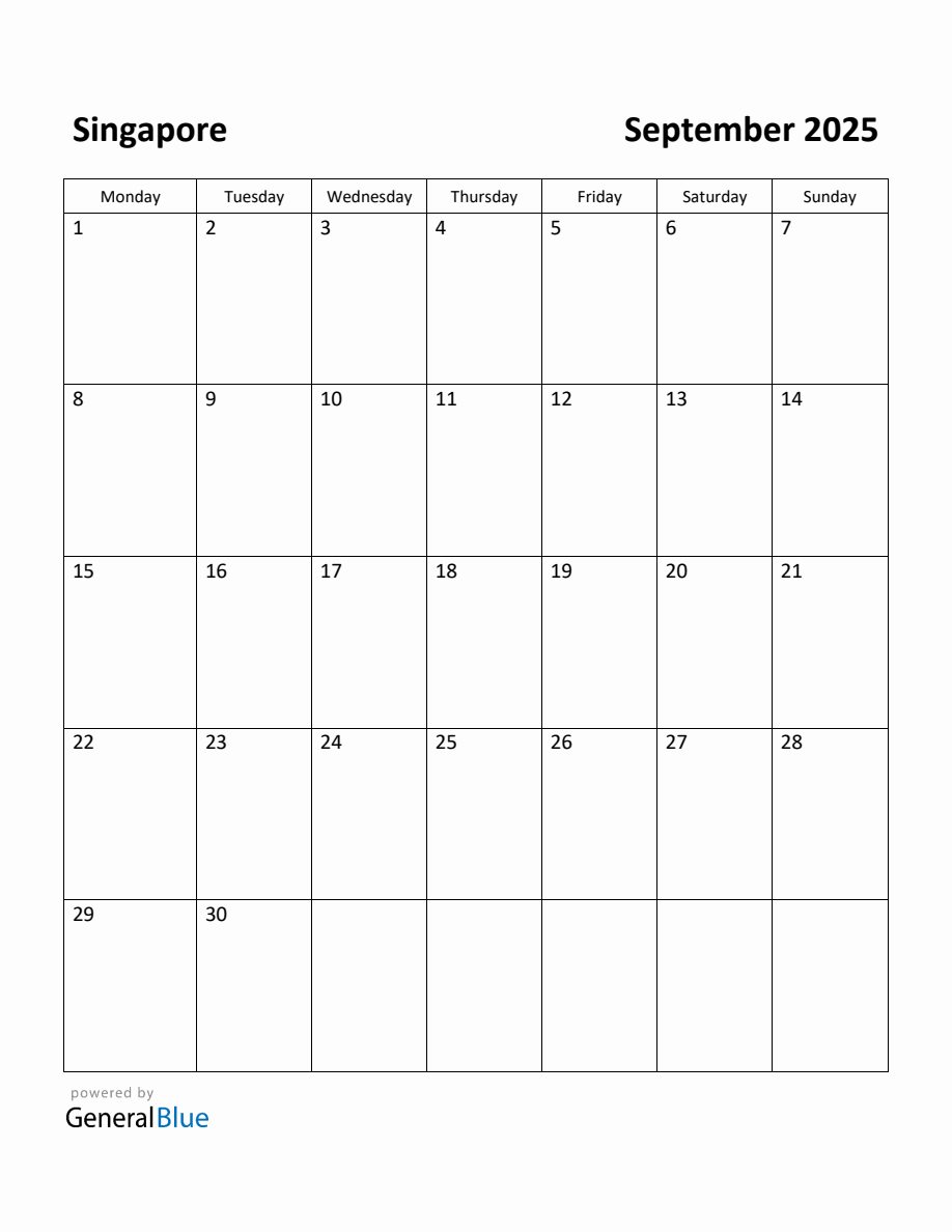 Free Printable September 2025 Calendar for Singapore