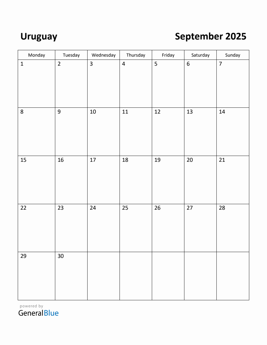 Free Printable September 2025 Calendar for Uruguay