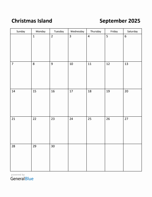 September 2025 Calendar with Christmas Island Holidays