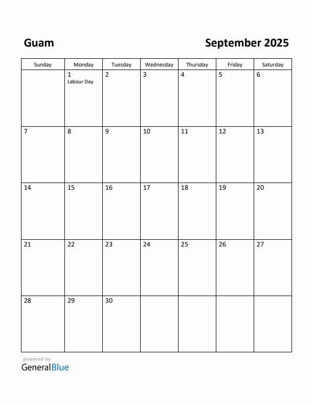 September 2025 Calendar with Guam Holidays