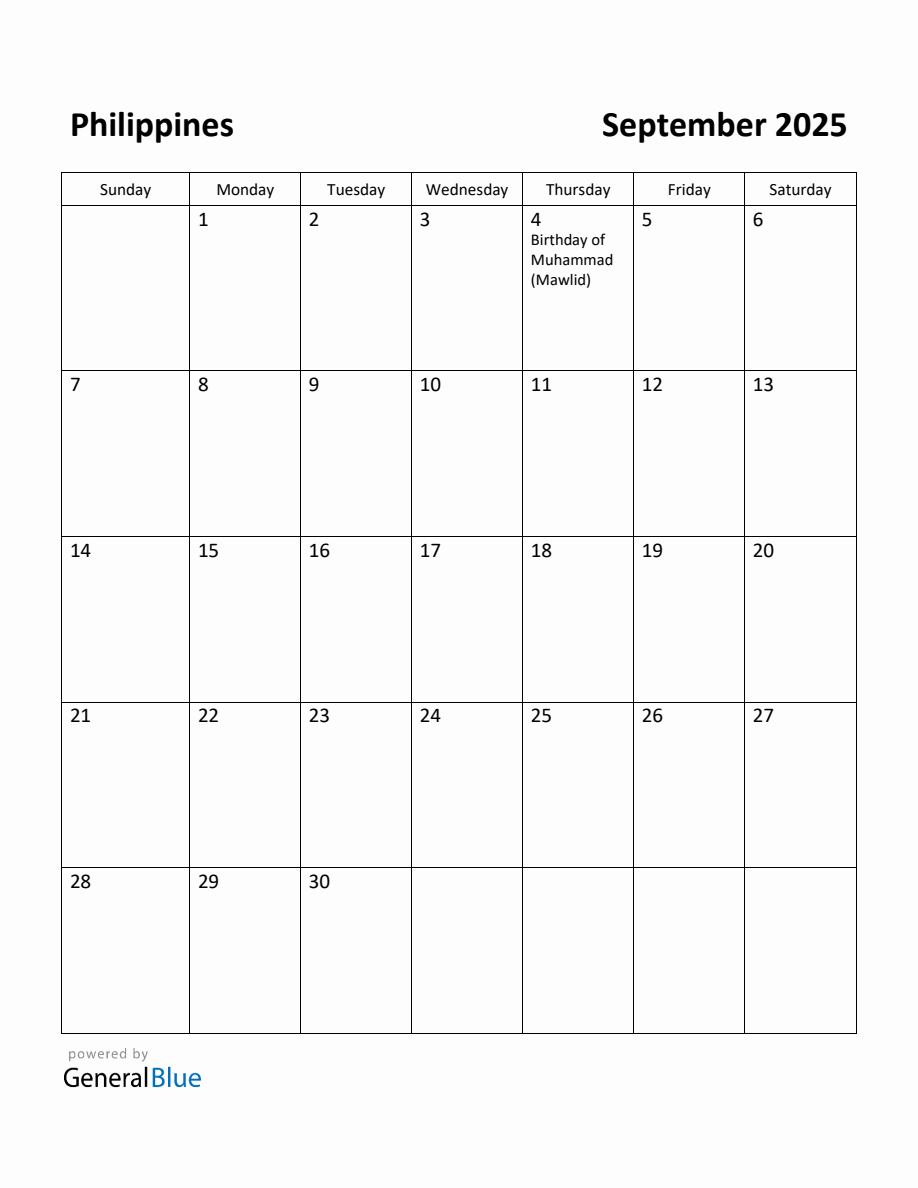 Free Printable September 2025 Calendar for Philippines