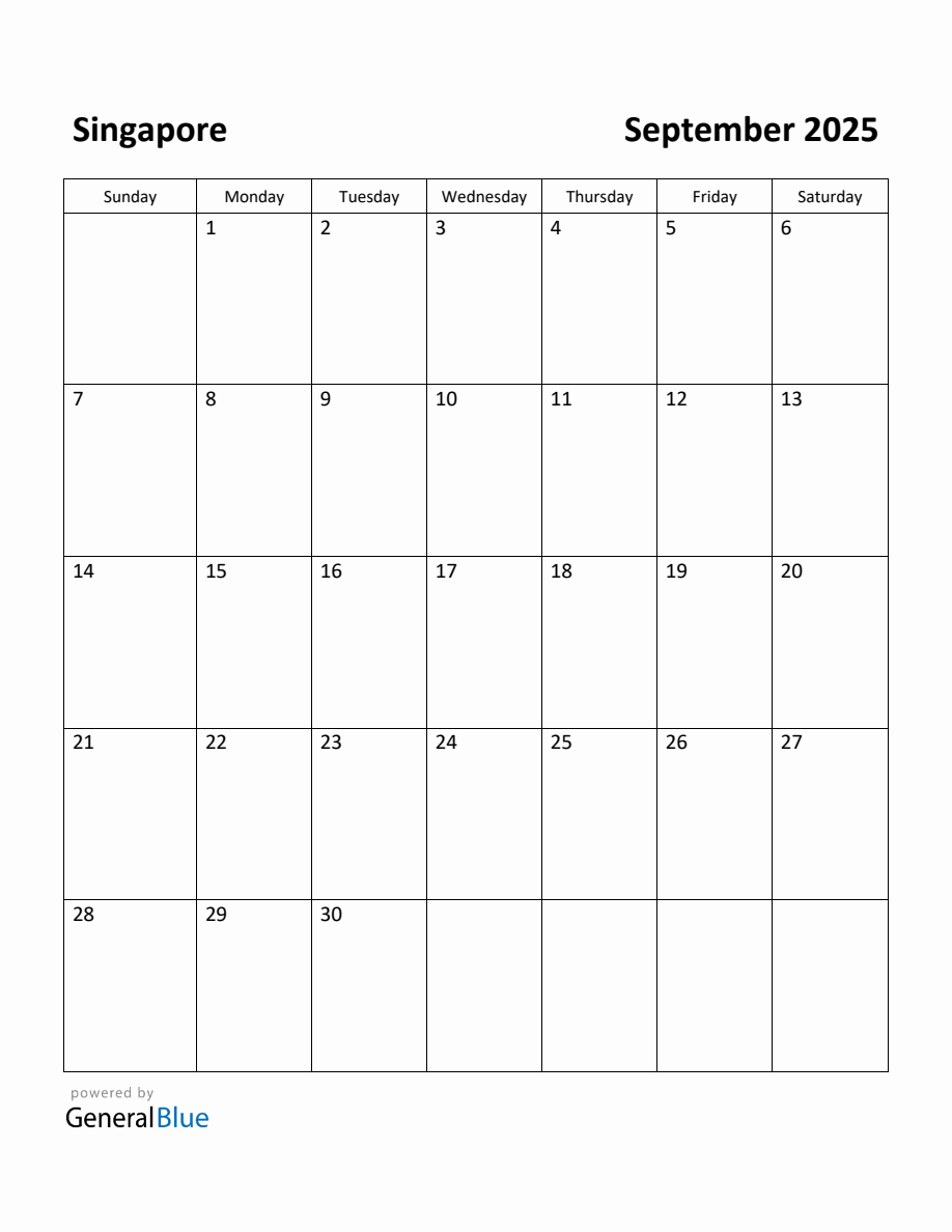 Free Printable September 2025 Calendar for Singapore