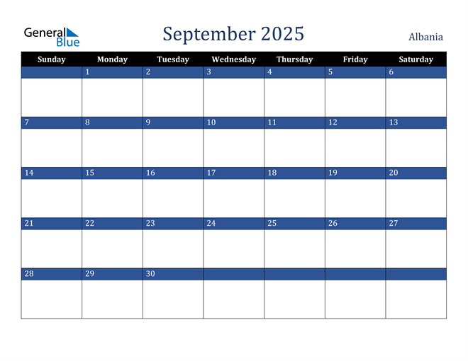 Albania September 2025 Calendar with Holidays