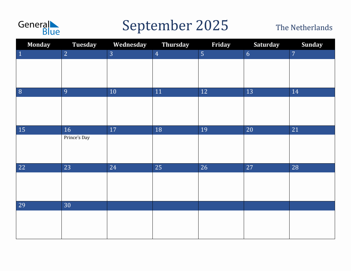 September 2025 Netherlands Holiday Calendar