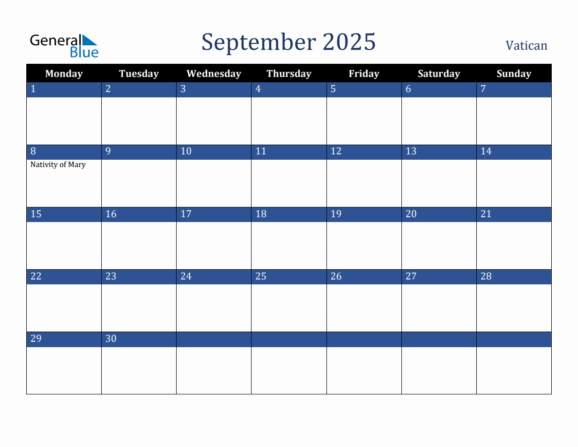 September 2025 Vatican Holiday Calendar