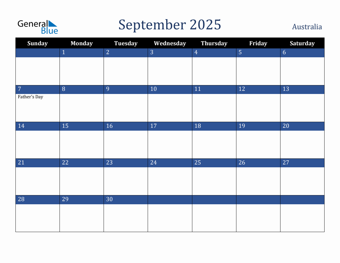September 2025 Australia Holiday Calendar