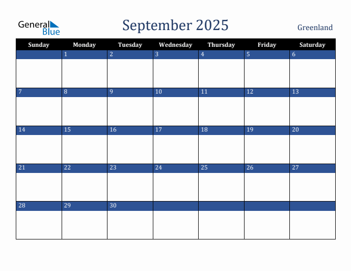 September 2025 Calendar with Greenland Holidays