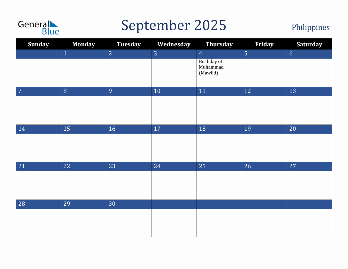 September 2025 Philippines Holiday Calendar