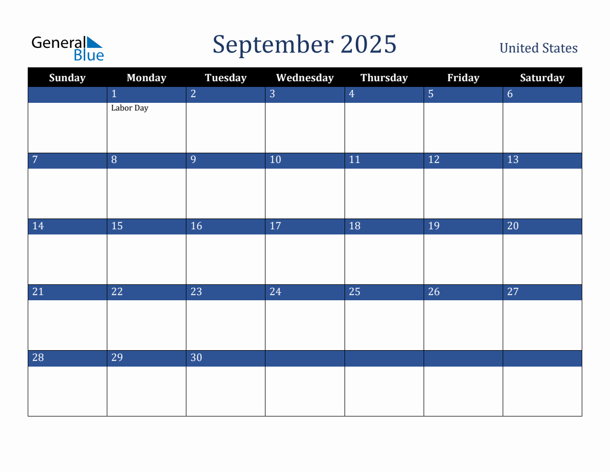 September 2025 United States Holiday Calendar