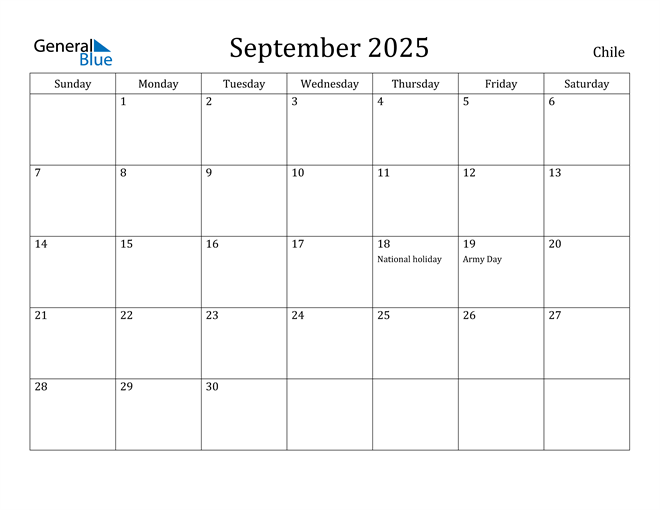 September 2025 Calendar Chile