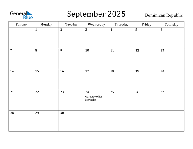 Dominican Republic September 2025 Calendar with Holidays