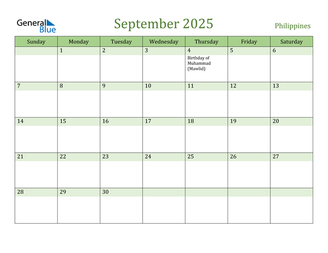 Philippines September 2025 Calendar with Holidays