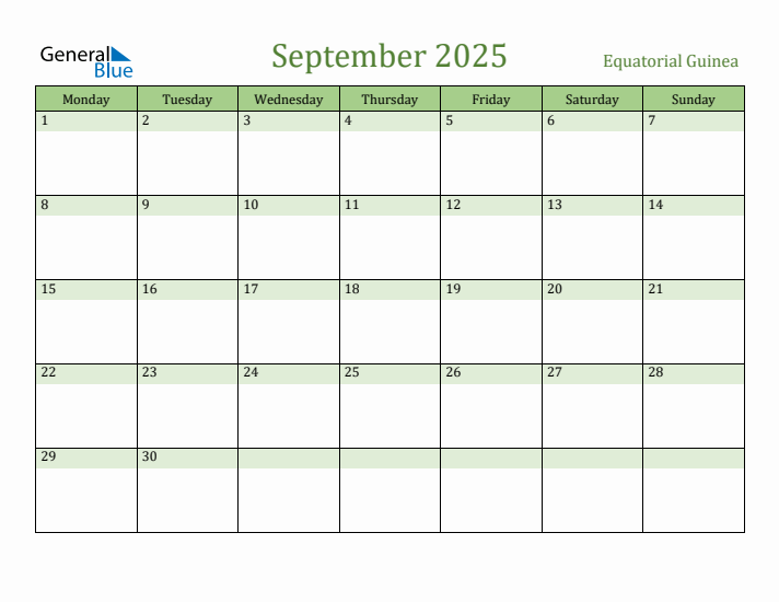 September 2025 Calendar with Equatorial Guinea Holidays