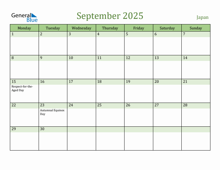 September 2025 Calendar with Japan Holidays