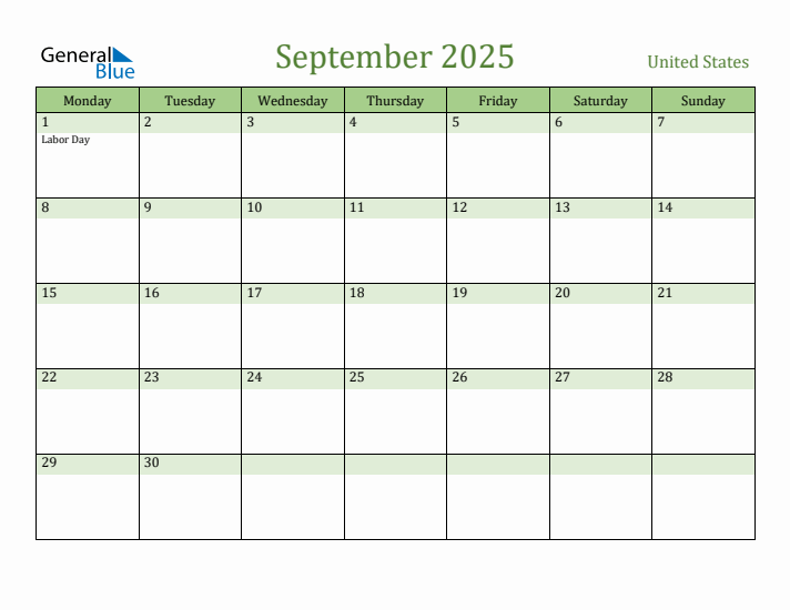 September 2025 Calendar with United States Holidays