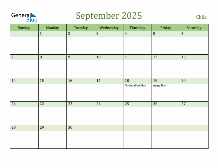 September 2025 Calendar with Chile Holidays