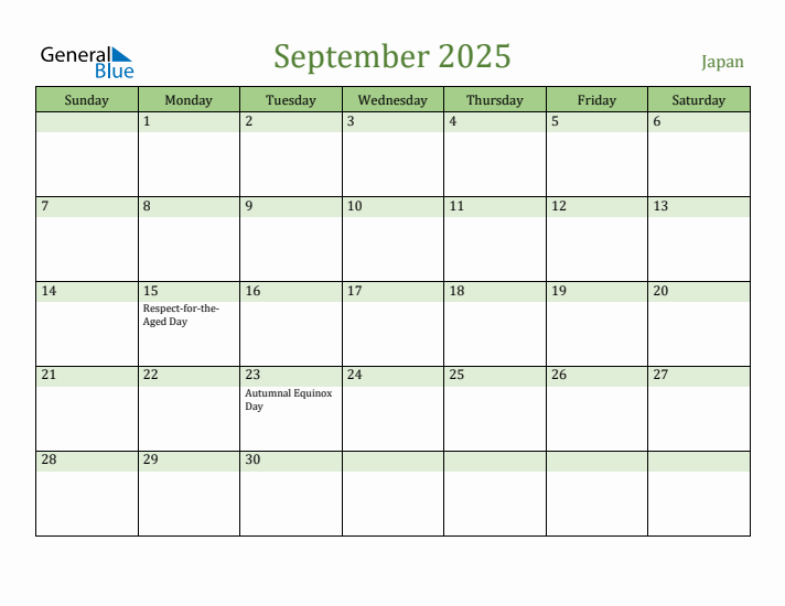 September 2025 Calendar with Japan Holidays