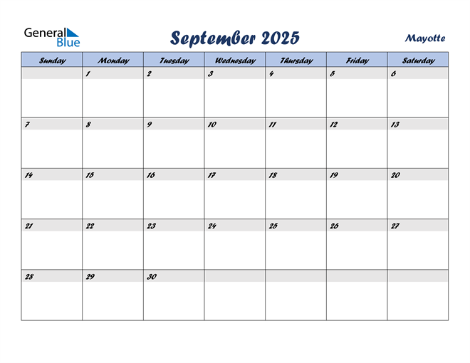 Mayotte September 2025 Calendar with Holidays