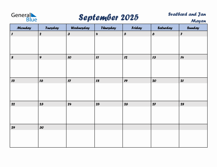 September 2025 Calendar with Holidays in Svalbard and Jan Mayen