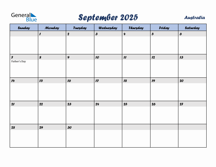 September 2025 Calendar with Holidays in Australia