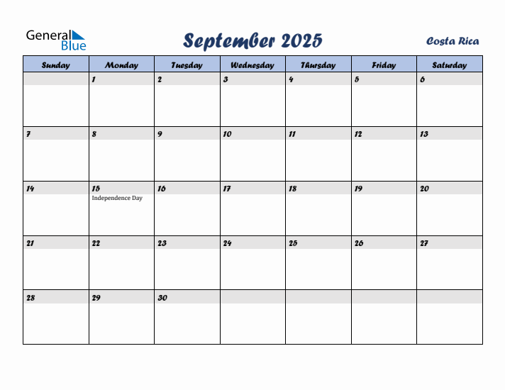 September 2025 Calendar with Holidays in Costa Rica