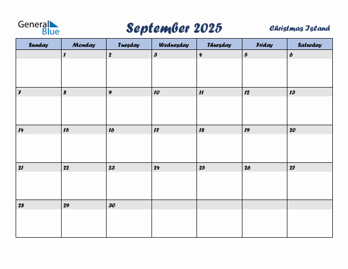 September 2025 Calendar with Holidays in Christmas Island