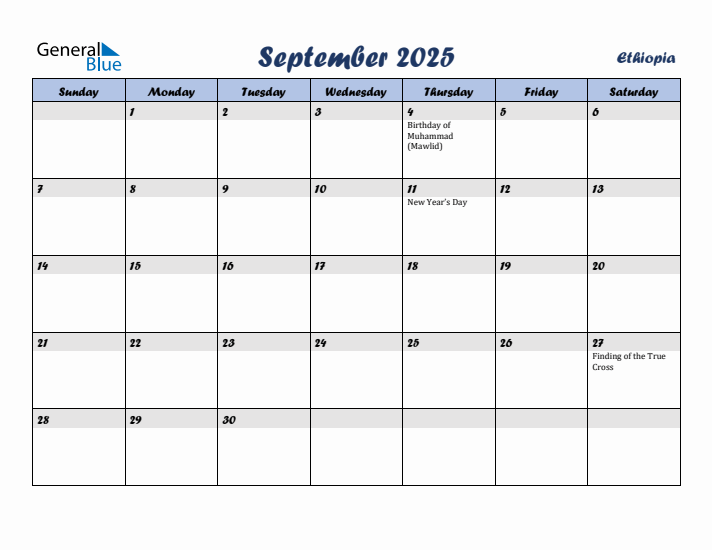 September 2025 Calendar with Holidays in Ethiopia