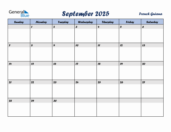 September 2025 Calendar with Holidays in French Guiana