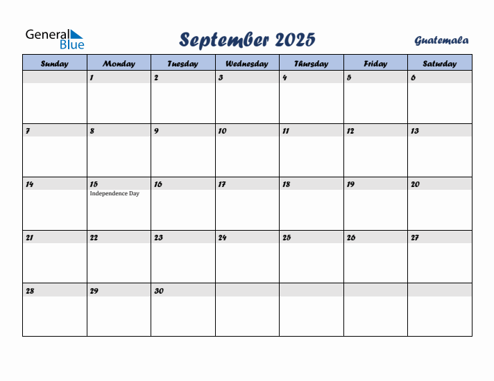 September 2025 Calendar with Holidays in Guatemala