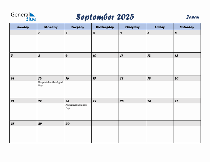 September 2025 Calendar with Holidays in Japan