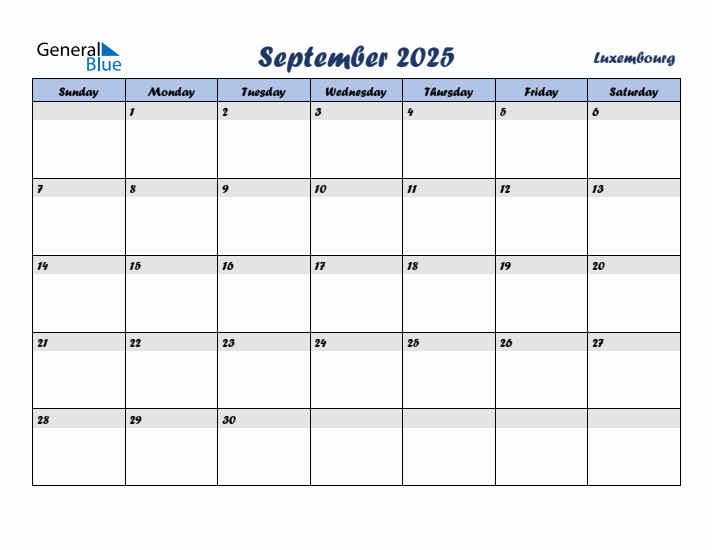 September 2025 Calendar with Holidays in Luxembourg