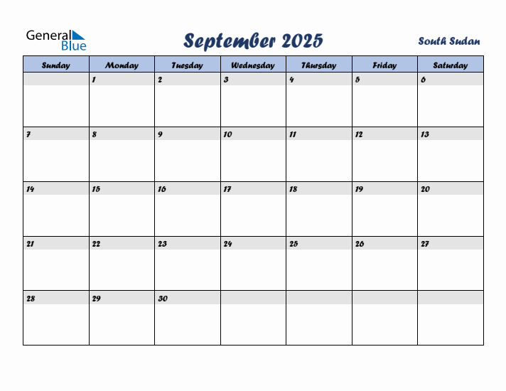 September 2025 Calendar with Holidays in South Sudan