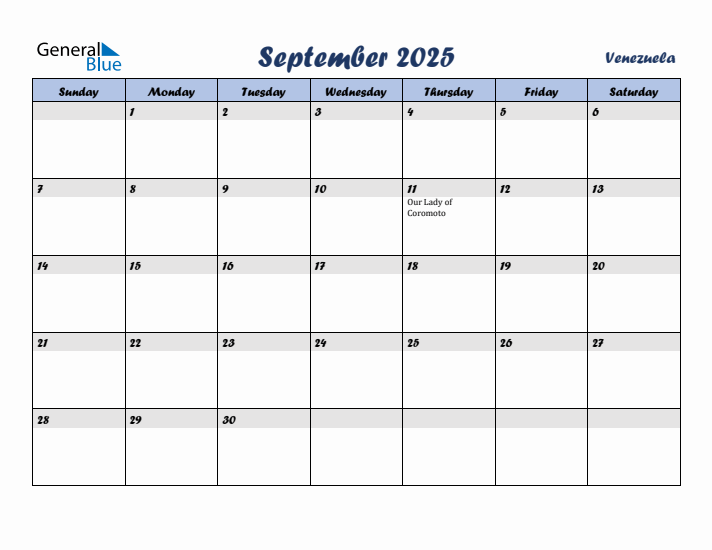 September 2025 Calendar with Holidays in Venezuela