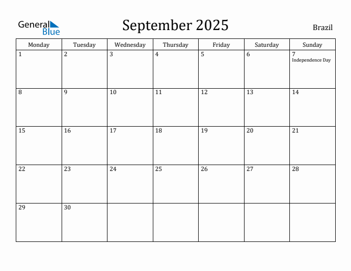 September 2025 Calendar Brazil