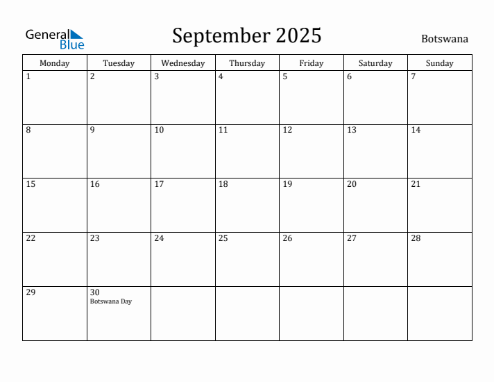 September 2025 Calendar Botswana