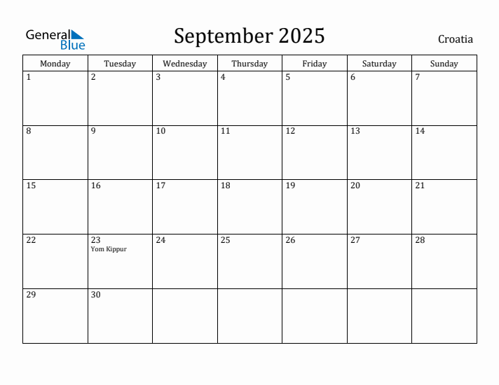 September 2025 Calendar Croatia
