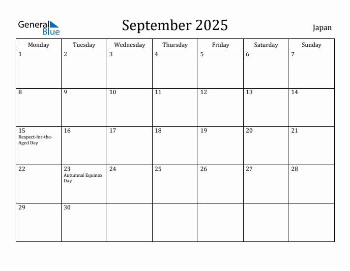September 2025 Calendar Japan