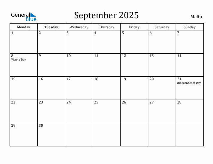 September 2025 Calendar Malta