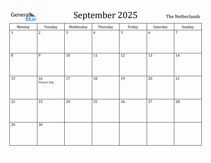 September 2025 Calendar The Netherlands